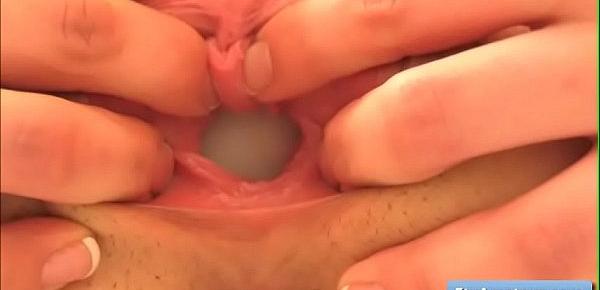  Sexy horny young amateur blonde girl Kristen finger fuck her juicy bald pussy and reach intense orgasms